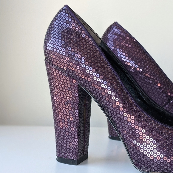 purple sequin closed toe chunky heel pump, 8 - Picture 4 of 12